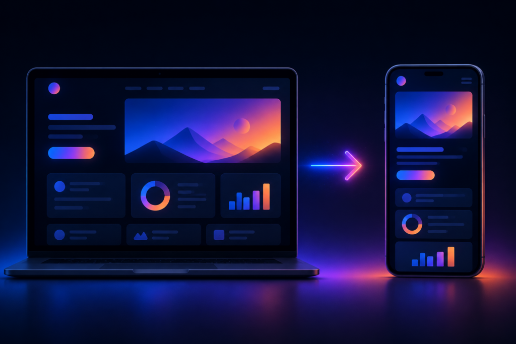AI app builder dashboard with website URL input and platform selection