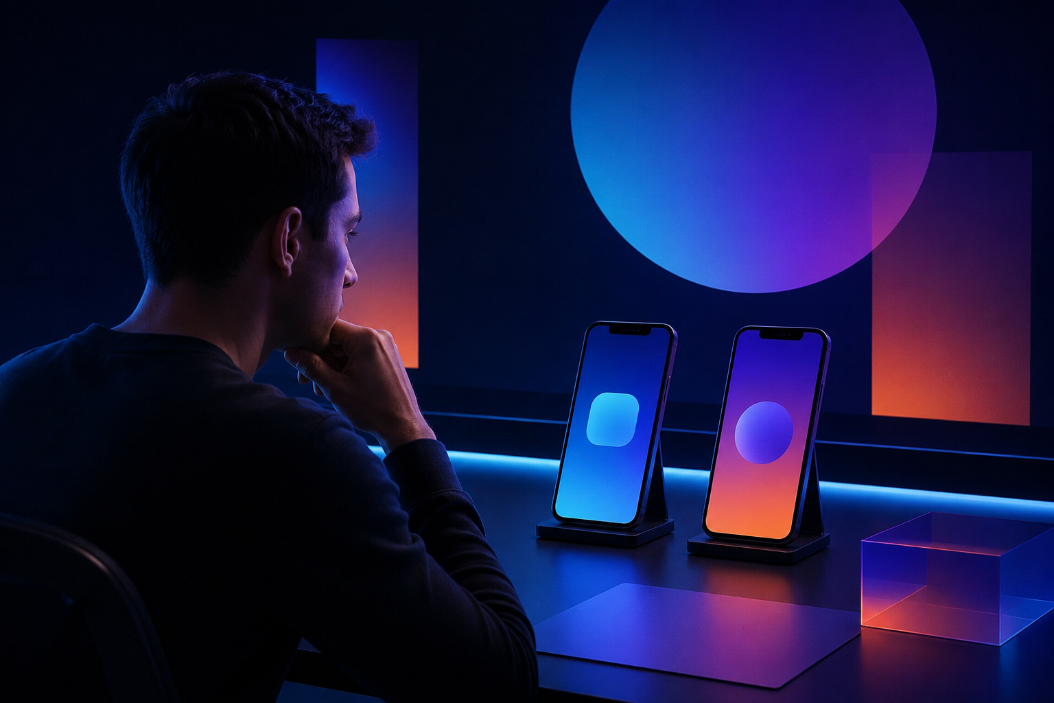 Person comparing native app icon and PWA icon on two phones