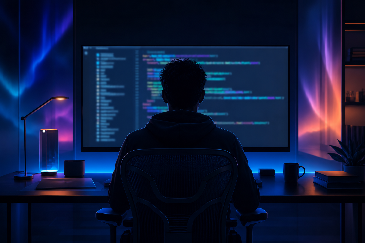 Developer working on a PWA with service worker code on screen