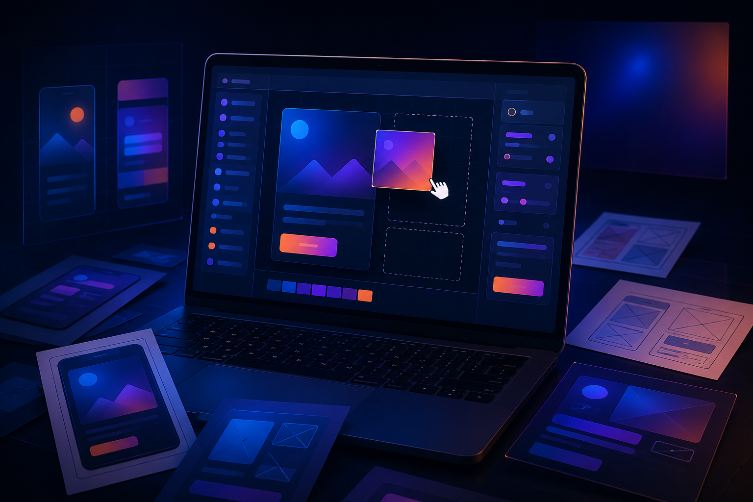 Laptop with a no-code app builder interface for real estate apps