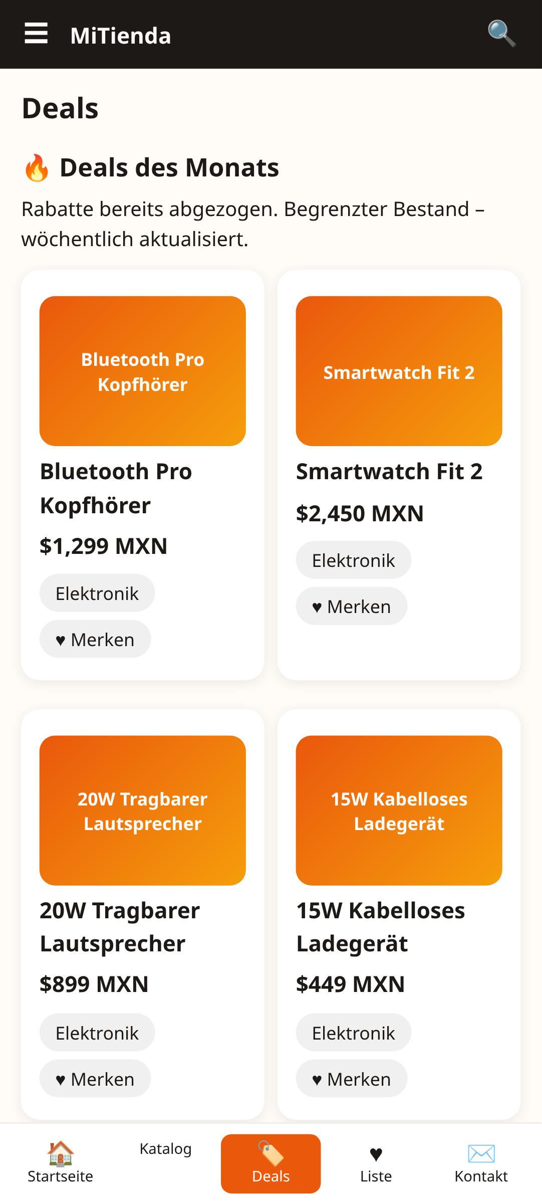 Angebotsbildschirm von MiTienda, einer E-Commerce-App-Vorlage, erstellt mit AppCreator