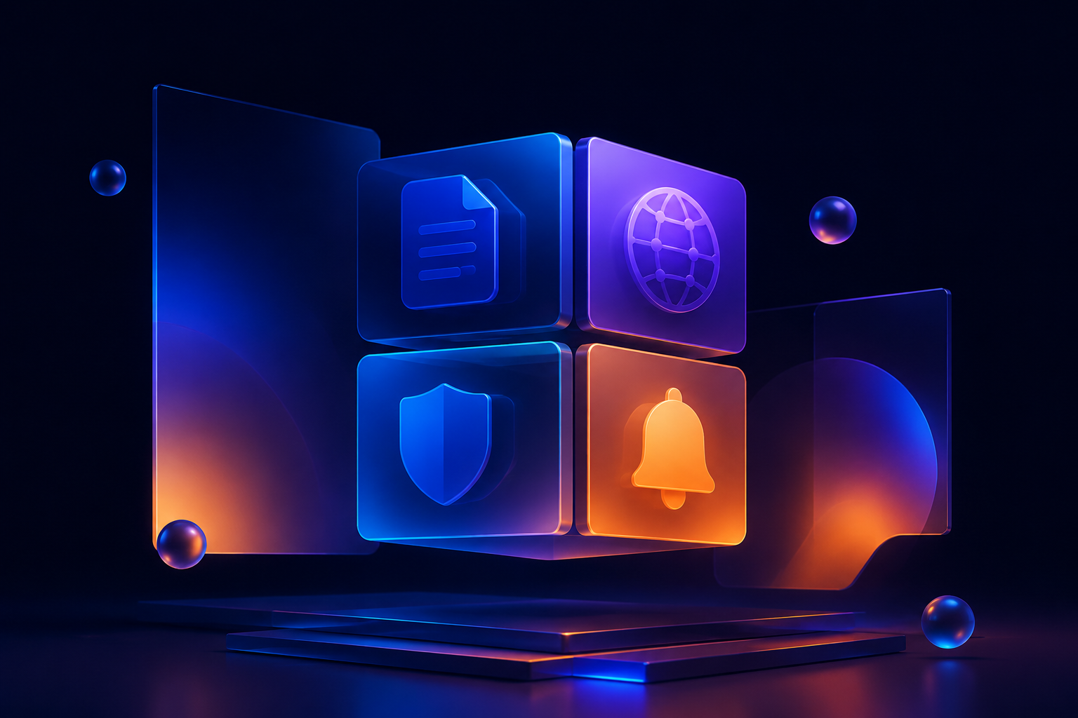 3D cube composed of PWA technology icons in minimalist style