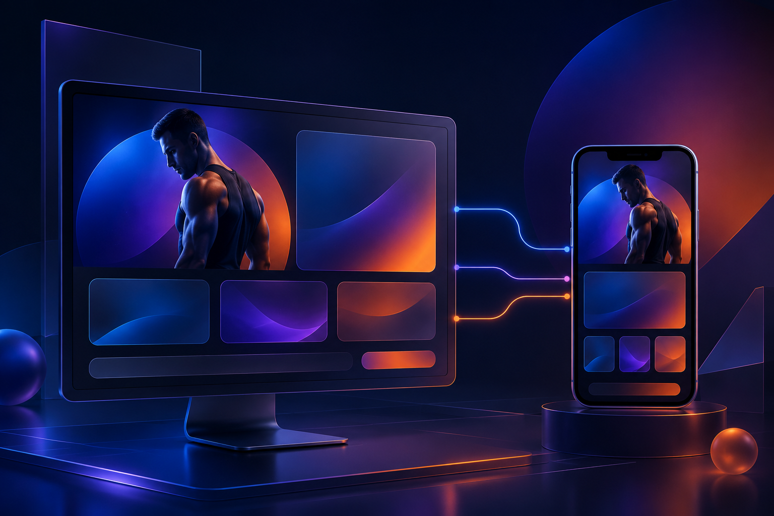 Conversion of a personal trainer website into a mobile app represented by split illustration
